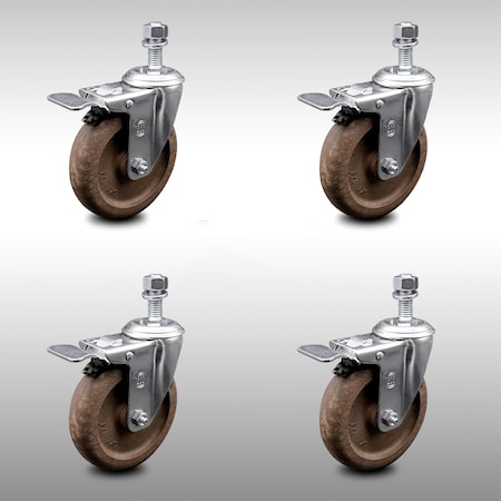 Service Caster 5 Inch SS High Temp Glass Filled Nylon 12mm Stem Caster Set Total Lock Brake SCC-SSTSTTL20S514-GFNSHT-M1215-4